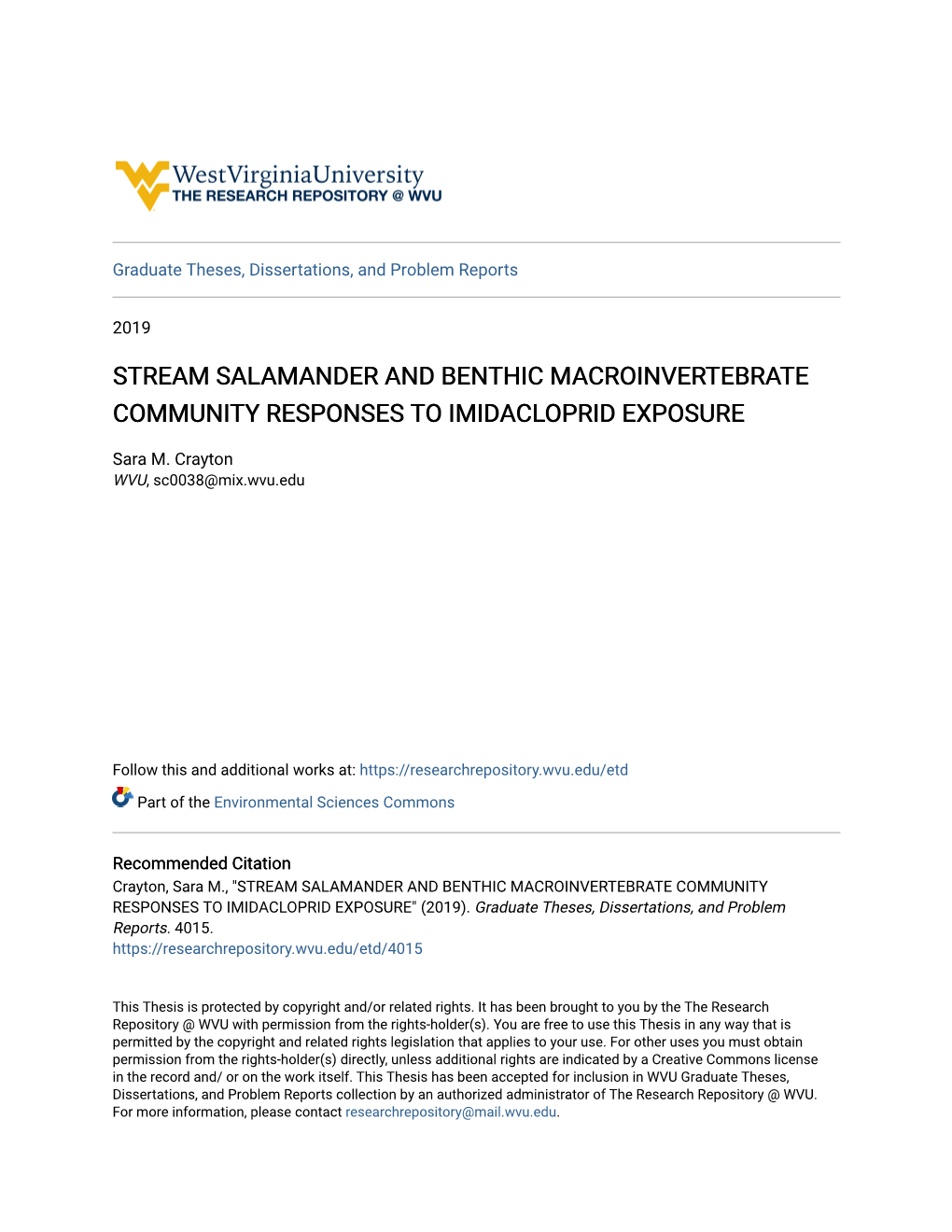 Stream Salamander and Benthic Macroinvertebrate Community Responses to Imidacloprid Exposure