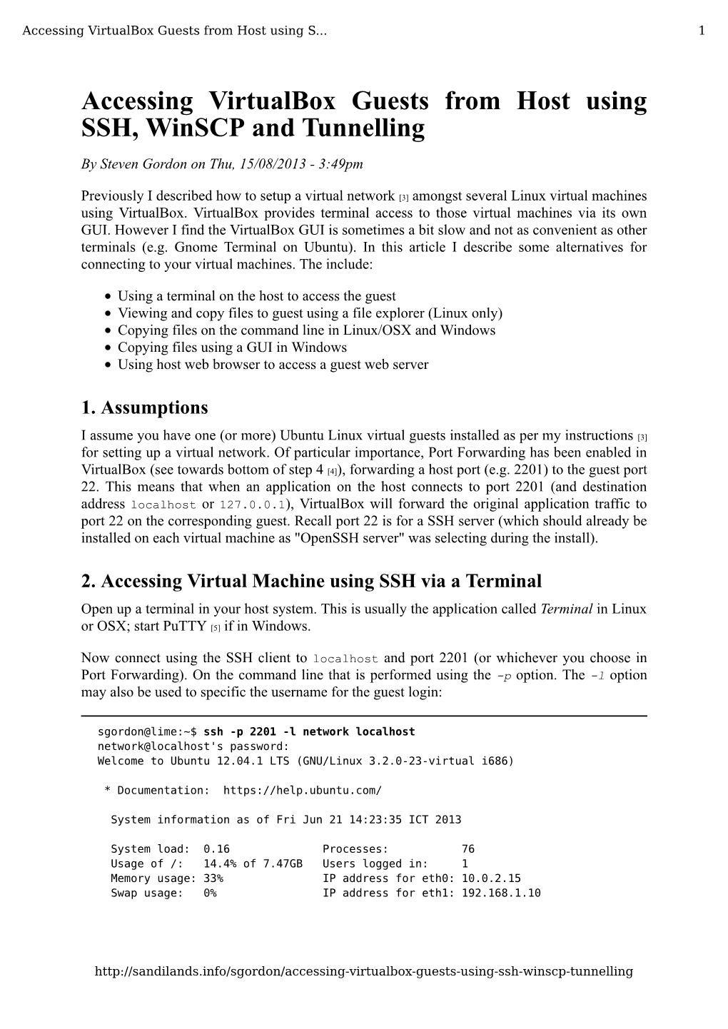 Accessing Virtualbox Guests from Host Using SSH, Winscp and Tunnelling