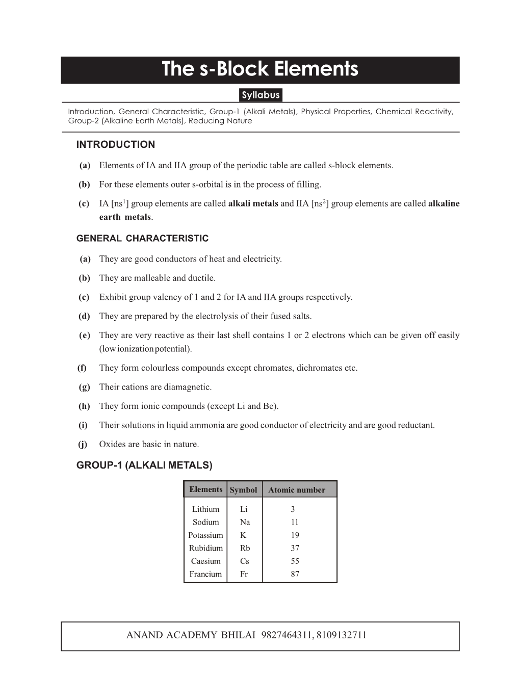 S- Block Elements