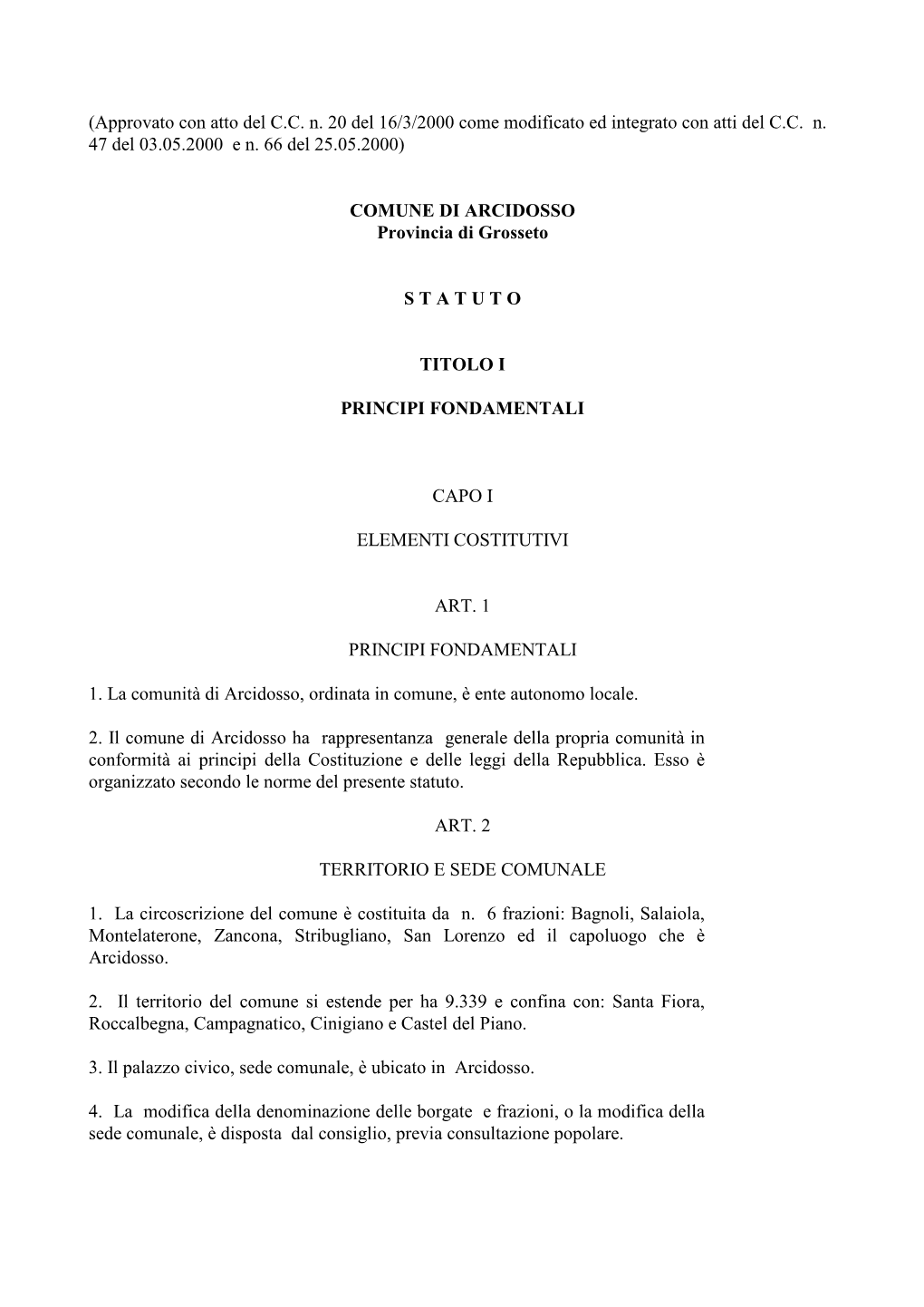 COMUNE DI ARCIDOSSO Provincia Di Grosseto