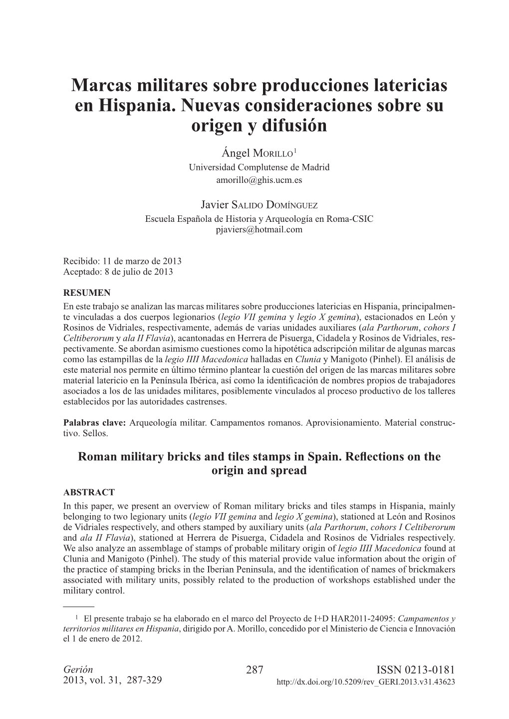 Marcas Militares Sobre Producciones Latericias En Hispania. Nuevas Consideraciones Sobre Su Origen Y Difusión