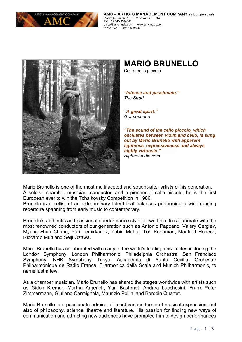 MARIO BRUNELLO Cello, Cello Piccolo
