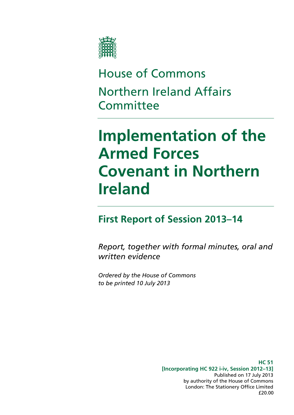 Implementation of the Armed Forces Covenant in Northern Ireland