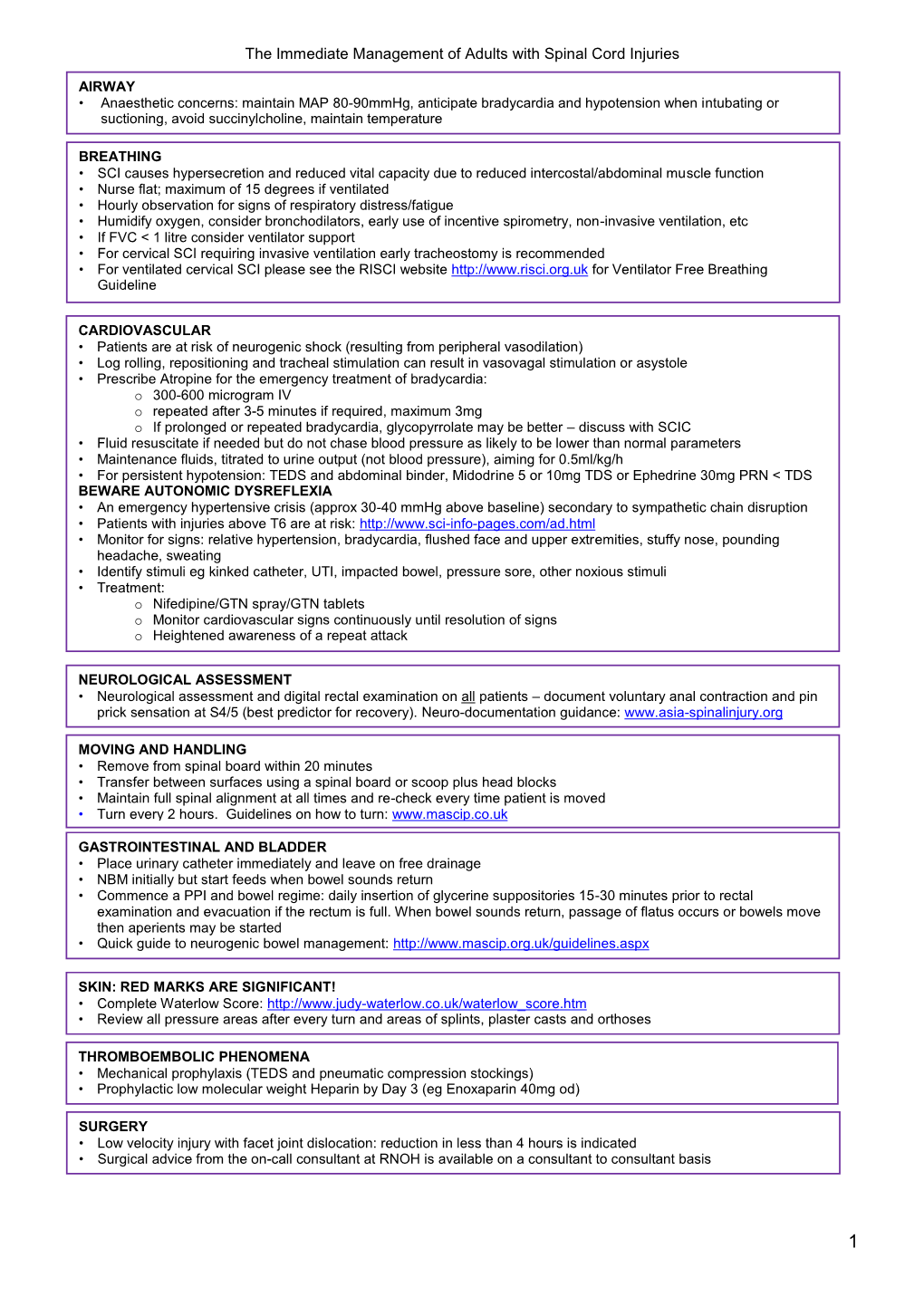 Guidelines for the Acute Management of Spinal Cord Injury