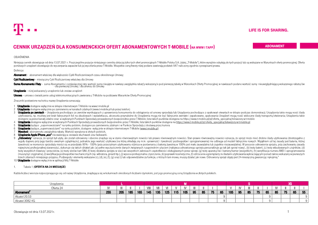 Cennik Urządzeń Dla Konsumenckich Ofert Abonamentowych T‑Mobile