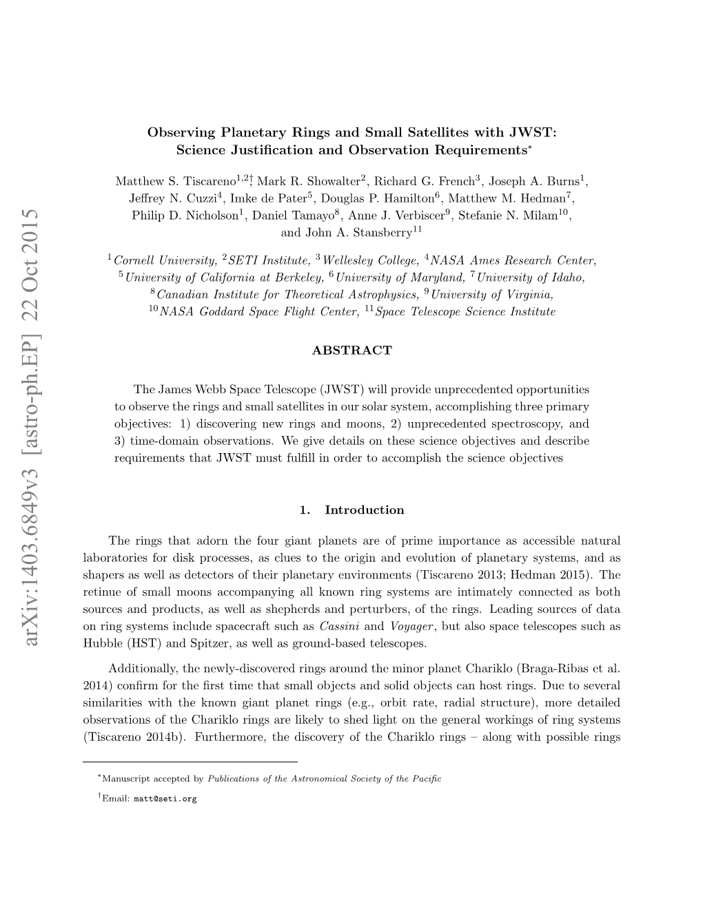 Observing Planetary Rings with JWST: Science Justification And