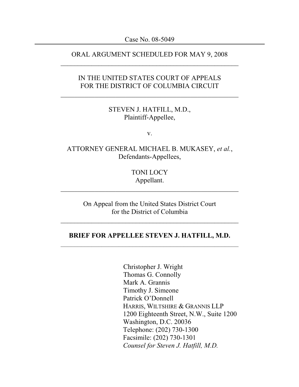 Case No. 08-5049 ORAL ARGUMENT SCHEDULED for MAY 9