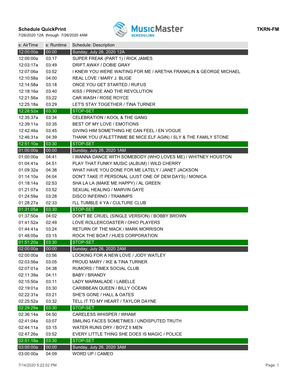 Schedule Quickprint TKRN-FM