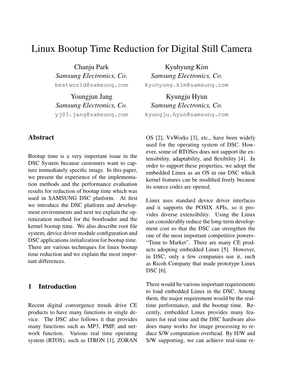 Linux Bootup Time Reduction for Digital Still Camera