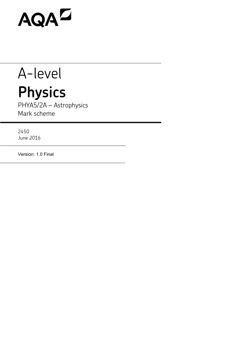 A-Level Physics a Mark Scheme Unit 05