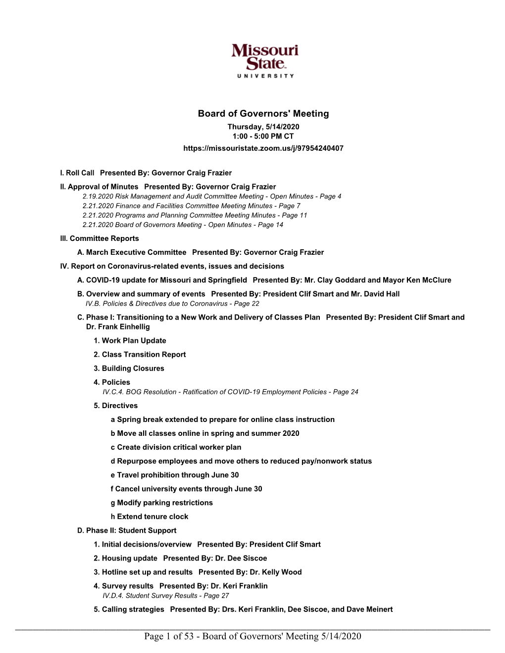 Page 1 of 53 - Board of Governors' Meeting 5/14/2020 6