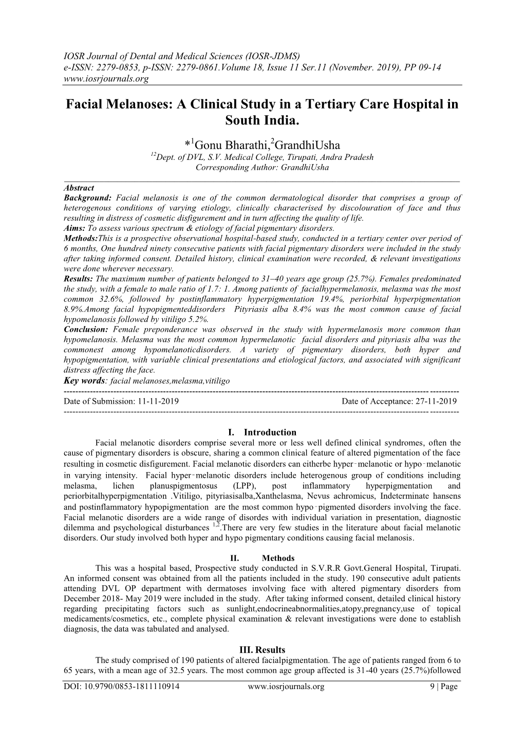 Facial Melanoses: a Clinical Study in a Tertiary Care Hospital in South India