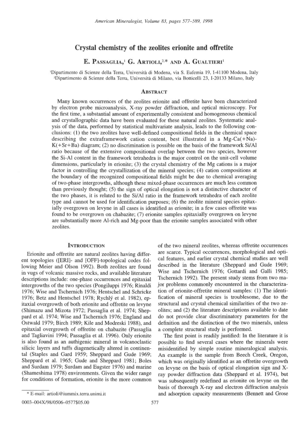 Crvstal Chemistrv of the Zeolites Erionite and Offretite E. Plssac"Ro,L A