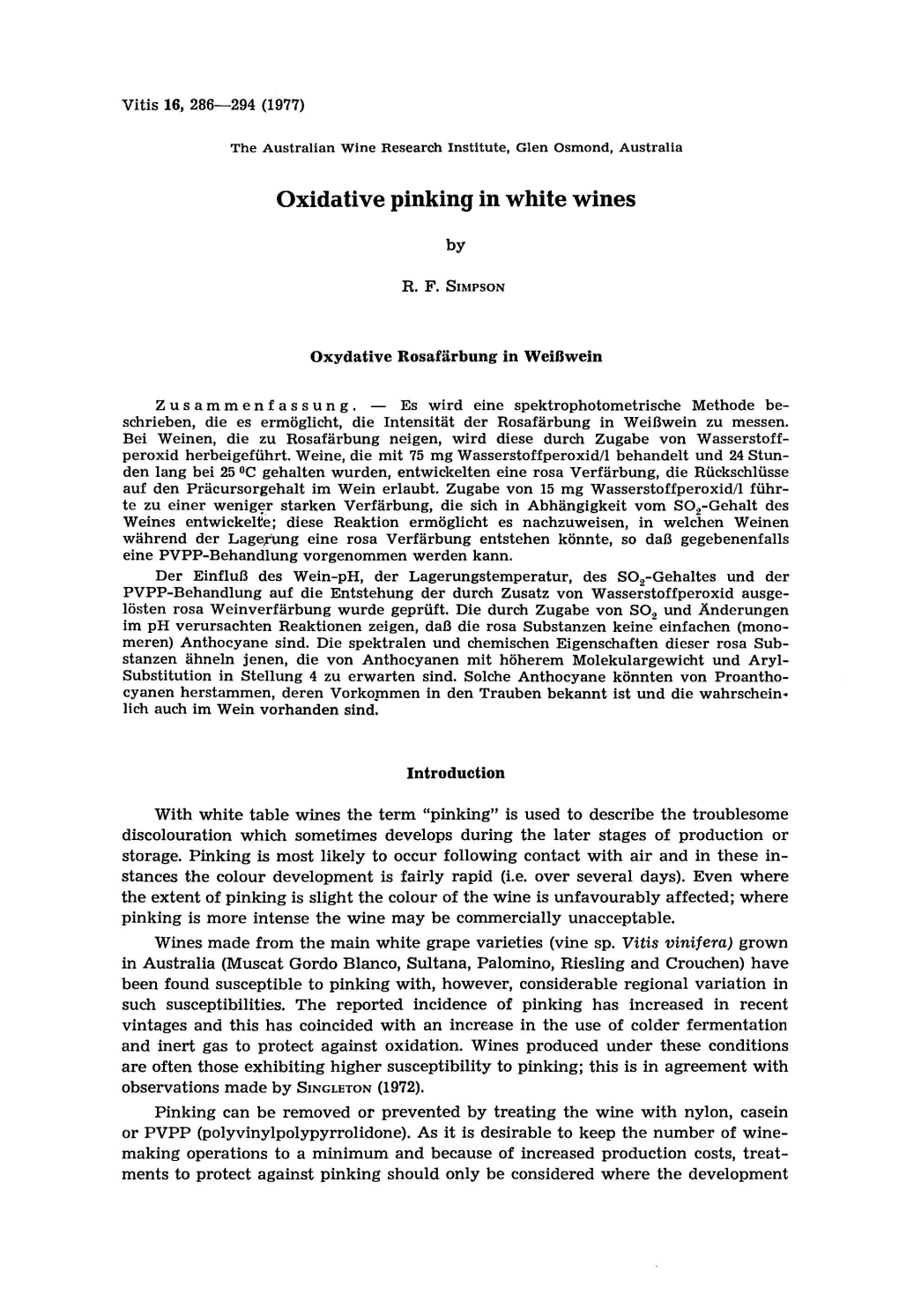 Oxidative Pinking in White Wines