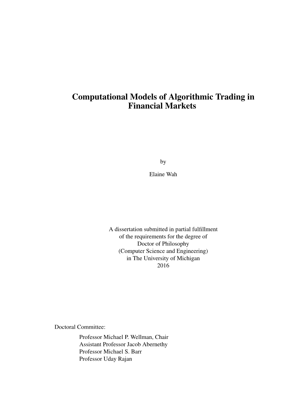 Computational Models of Algorithmic Trading in Financial Markets