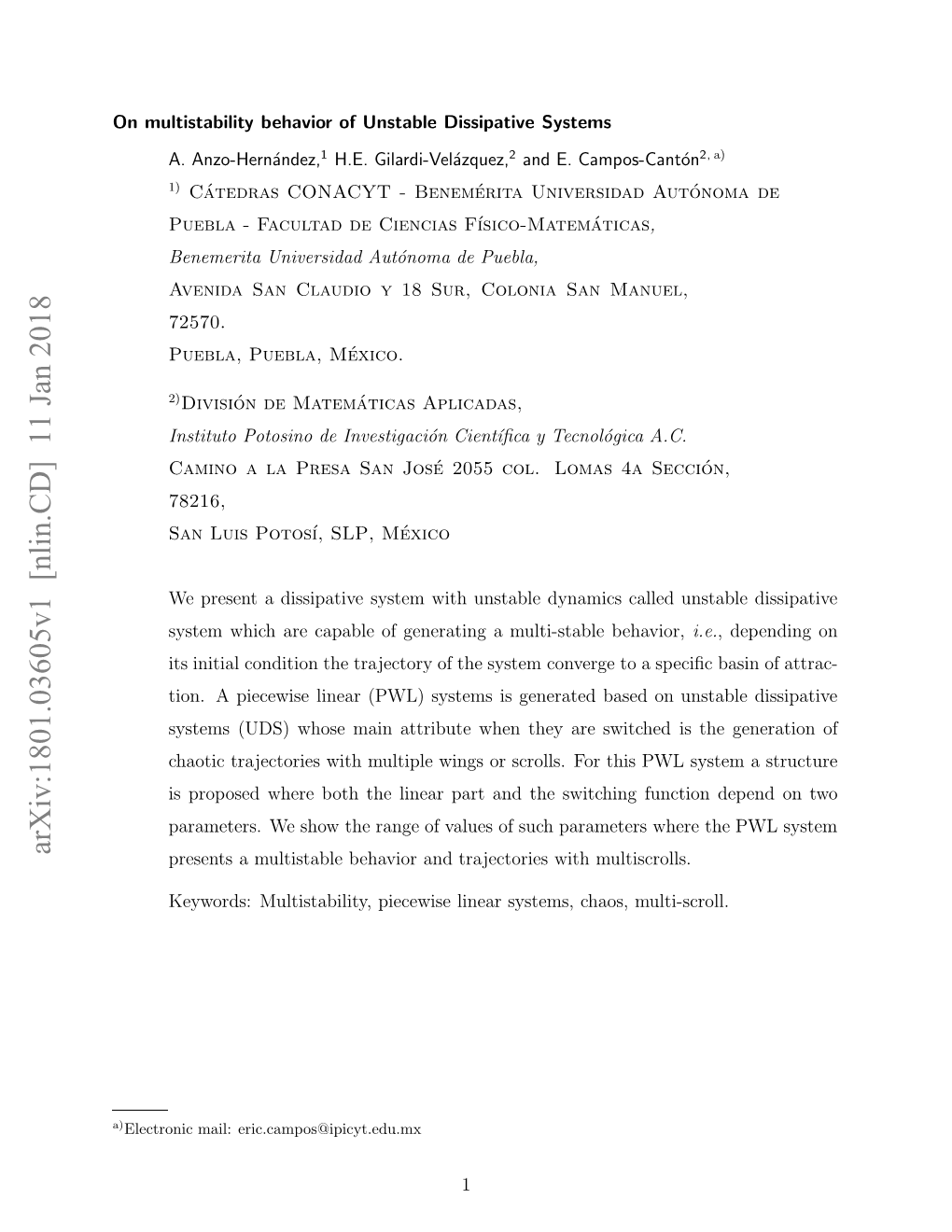 Arxiv:1801.03605V1 [Nlin.CD] 11 Jan 2018