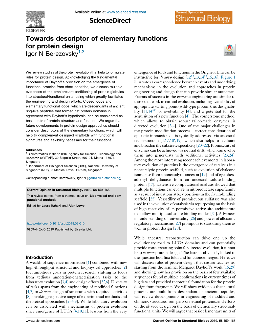 Towards Descriptor of Elementary Functions for Protein Design