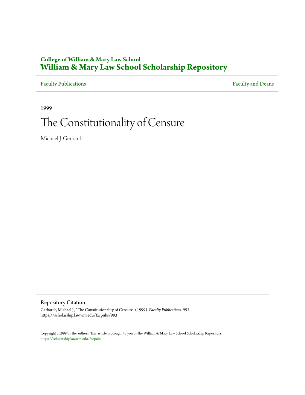 The Constitutionality of Censure