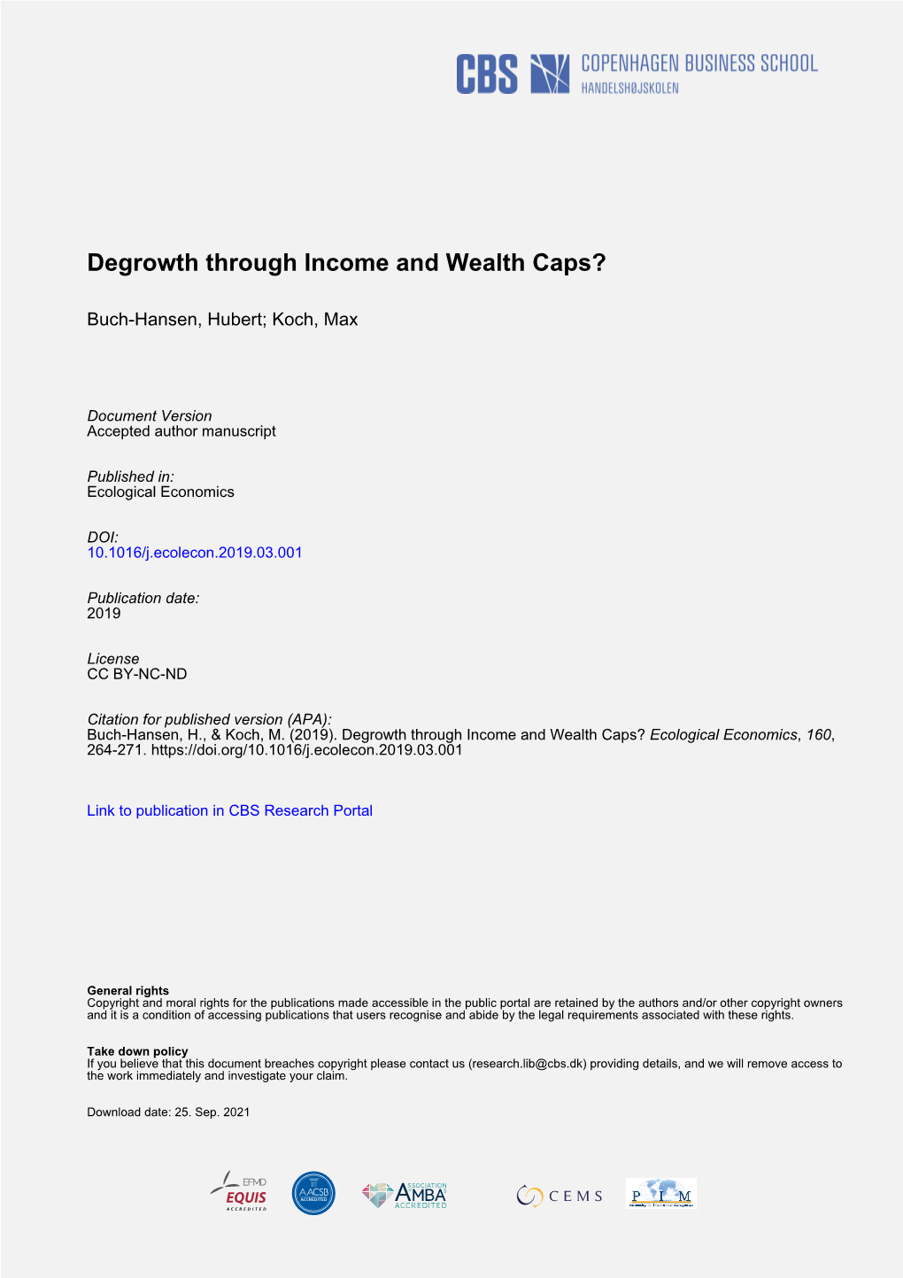 Degrowth Through Income and Wealth Caps?