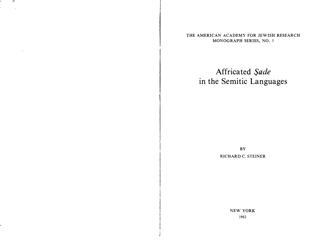 Affricated Sade in the Semitic Languages