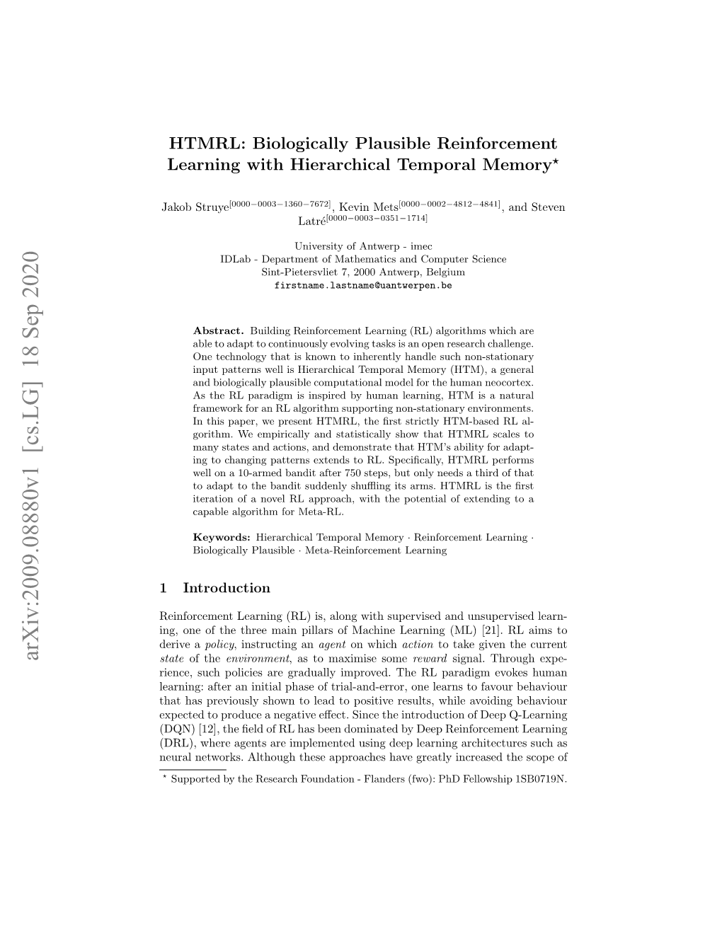 Arxiv:2009.08880V1 [Cs.LG] 18 Sep 2020 State of the Environment, As to Maximise Some Reward Signal