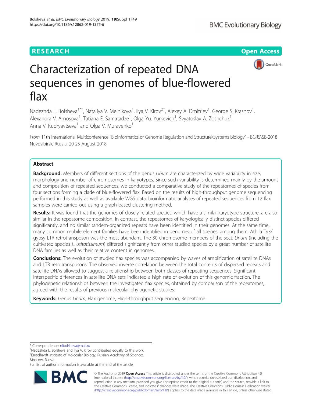 Characterization of Repeated DNA Sequences in Genomes of Blue-Flowered Flax Nadezhda L
