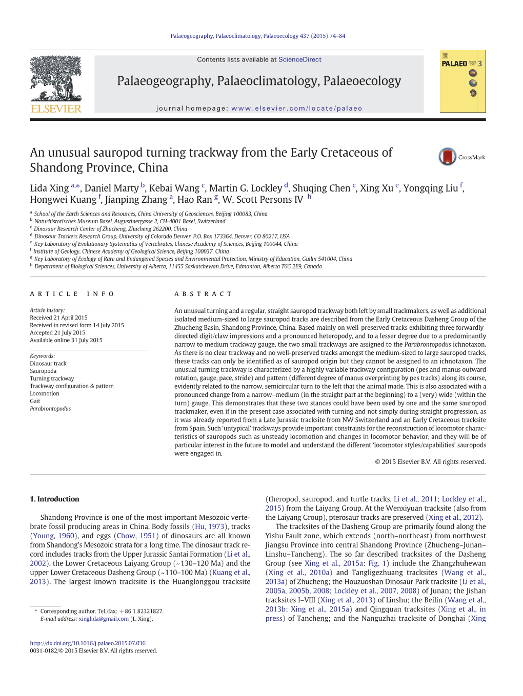 An Unusual Sauropod Turning Trackway from the Early Cretaceous of Shandong Province, China