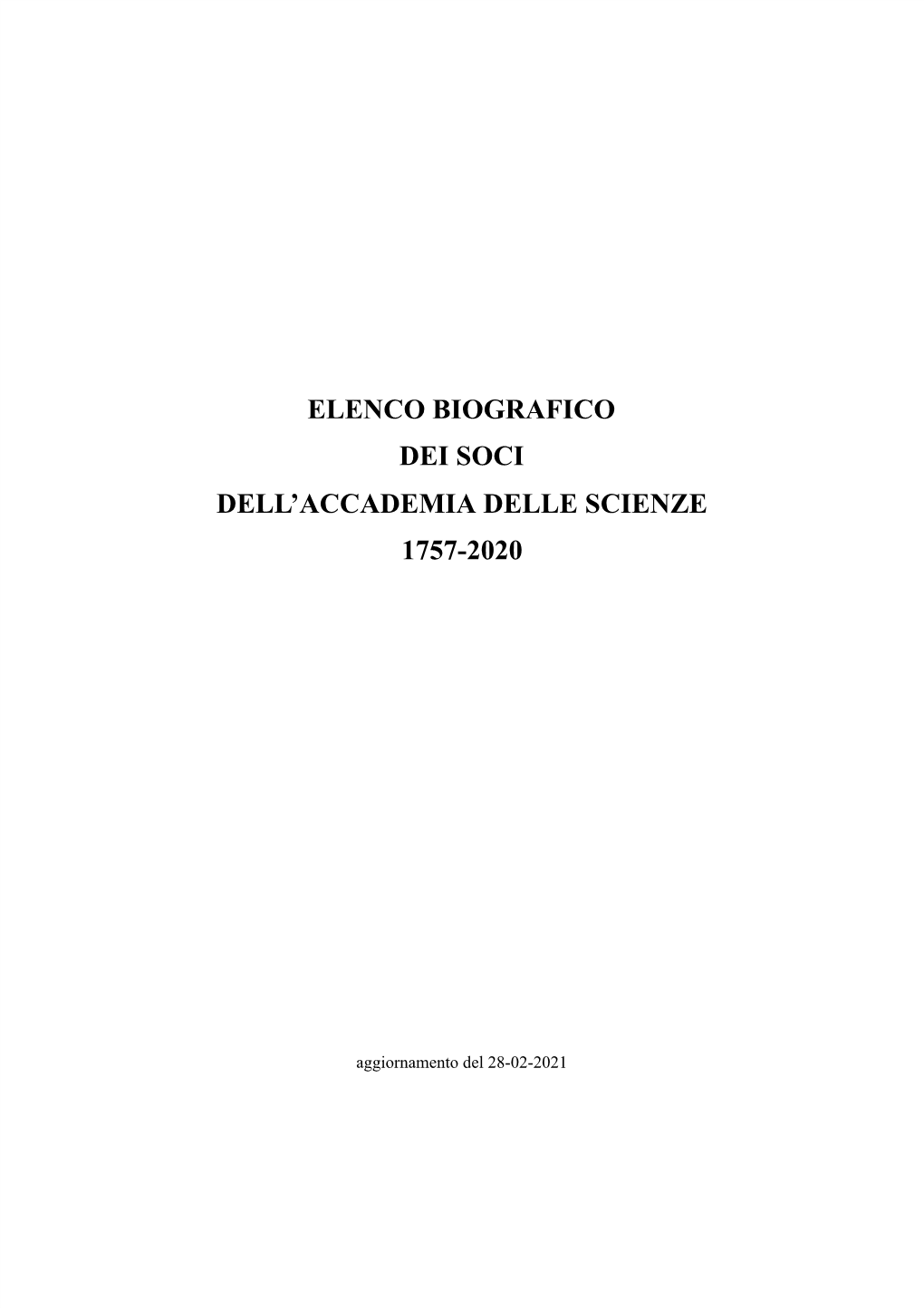 Elenco Biografico Dei Soci Dell'accademia Delle