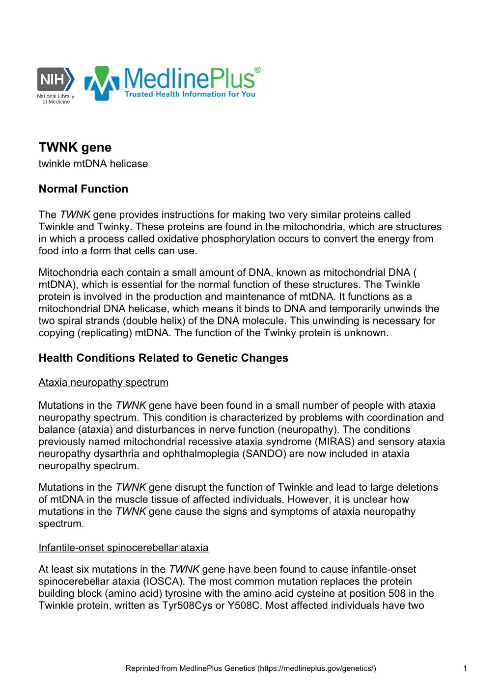 TWNK Gene Twinkle Mtdna Helicase