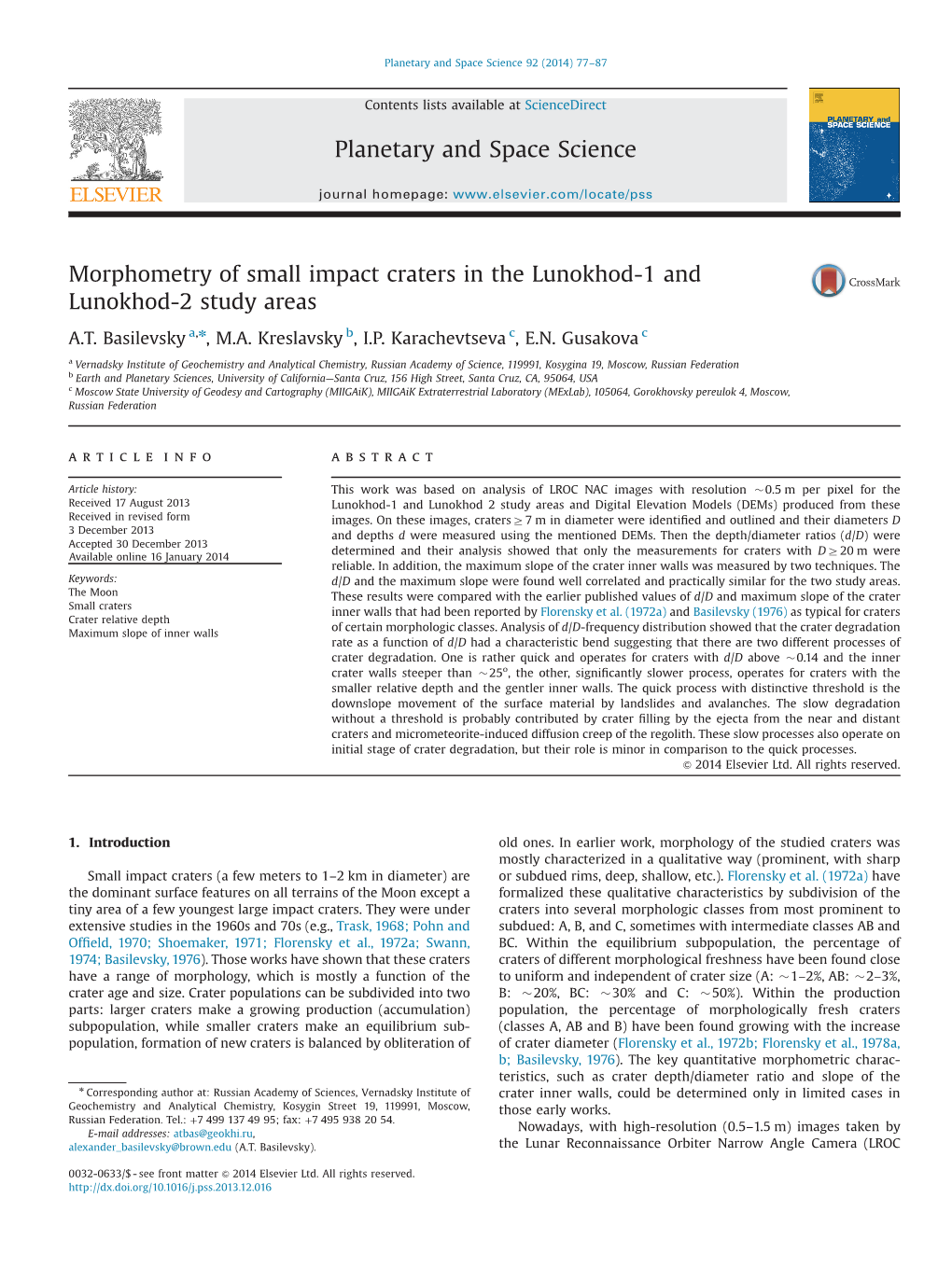 Morphometry of Small Impact Craters in the Lunokhod-1 and Lunokhod-2 Study Areas