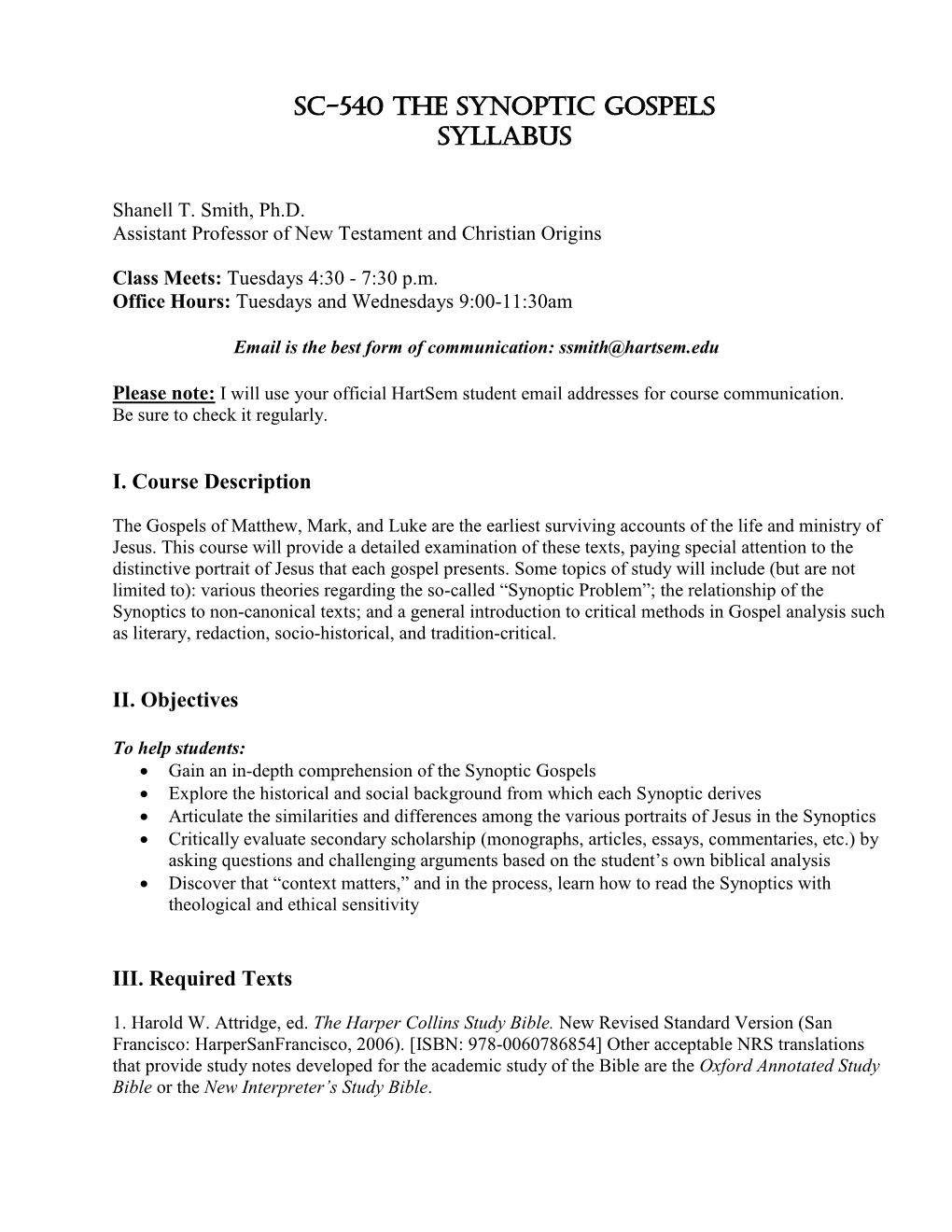 SC-540 the Synoptic Gospels Syllabus