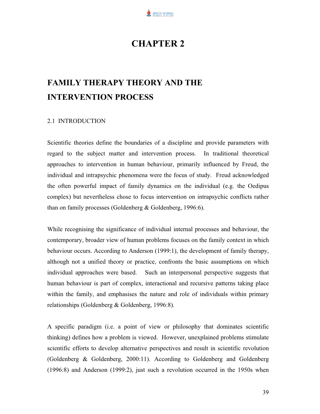 Chapter 2 Family Therapy Theory and the Intervention Process