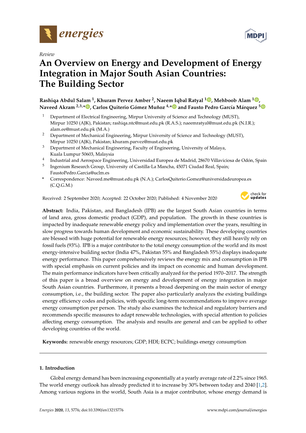 An Overview on Energy and Development of Energy Integration in Major South Asian Countries: the Building Sector