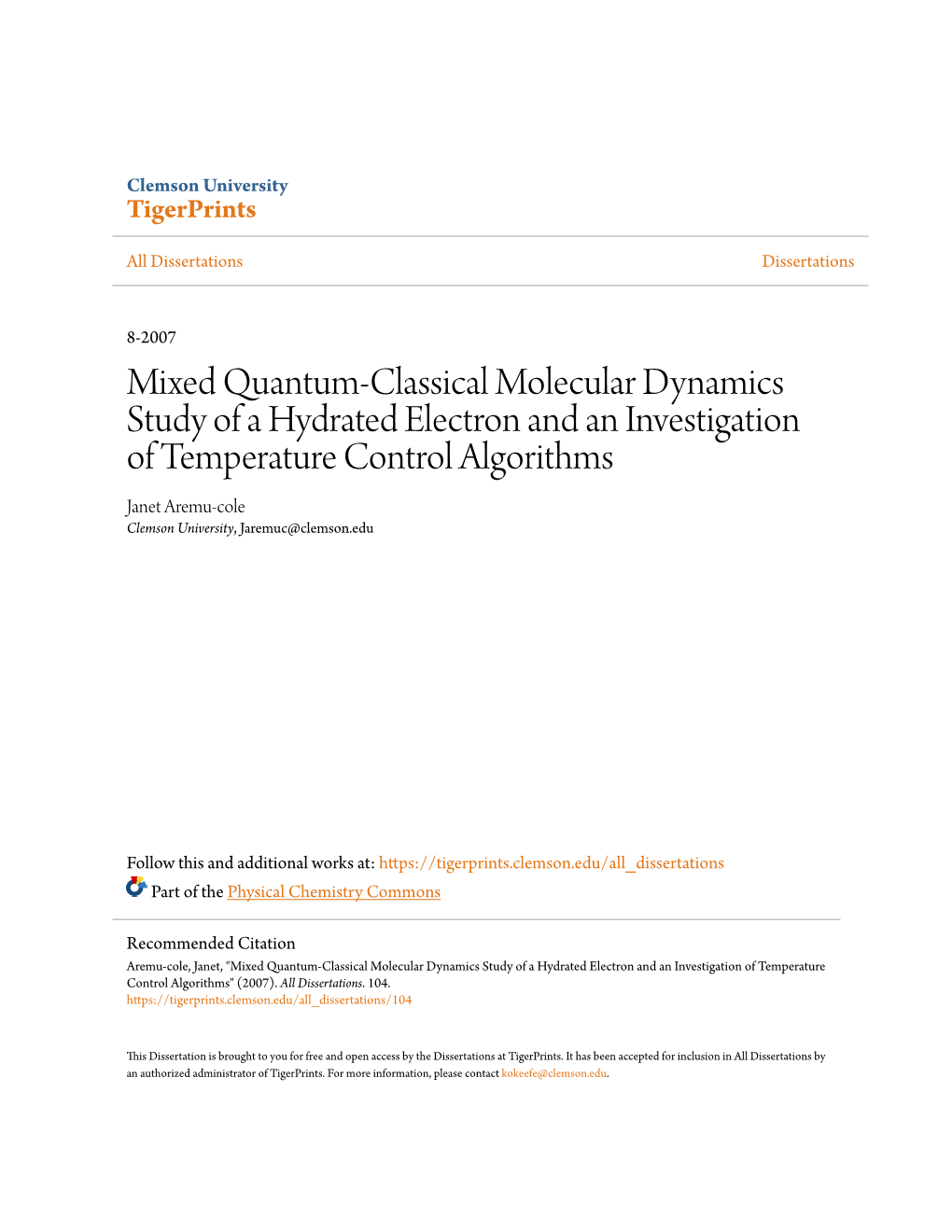 Mixed Quantum-Classical Molecular Dynamics Study of a Hydrated