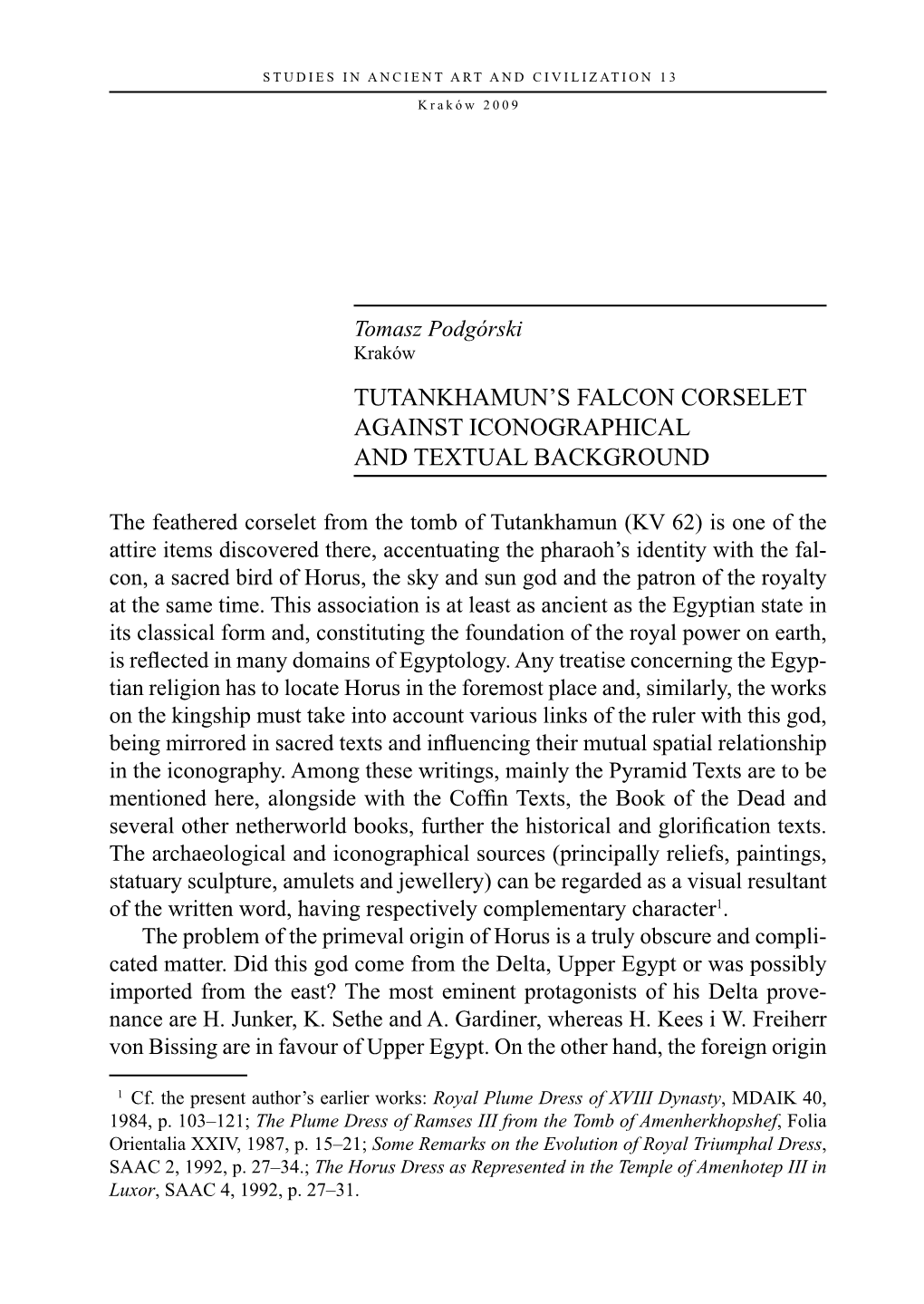 Tutankhamun's Falcon Corselet Against Iconographical and Textual