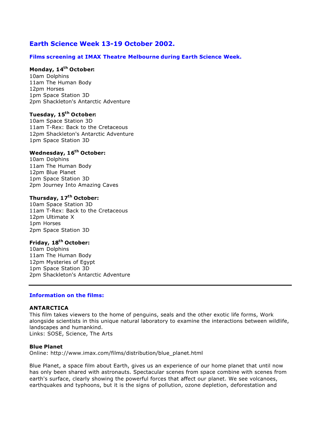 Earth Science Week 13-19 October 2002