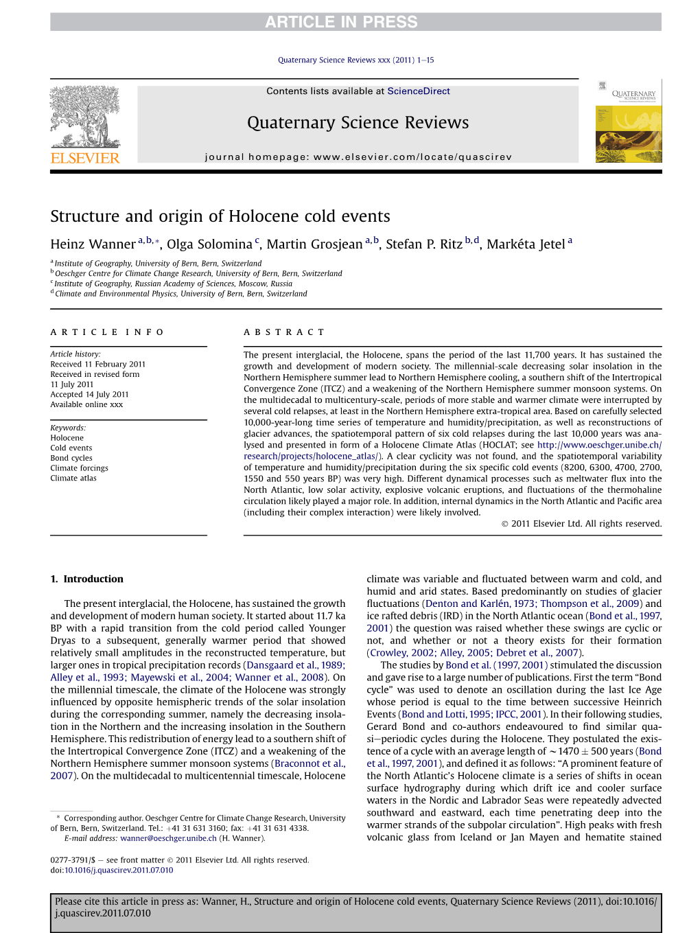 Structure and Origin of Holocene Cold Events