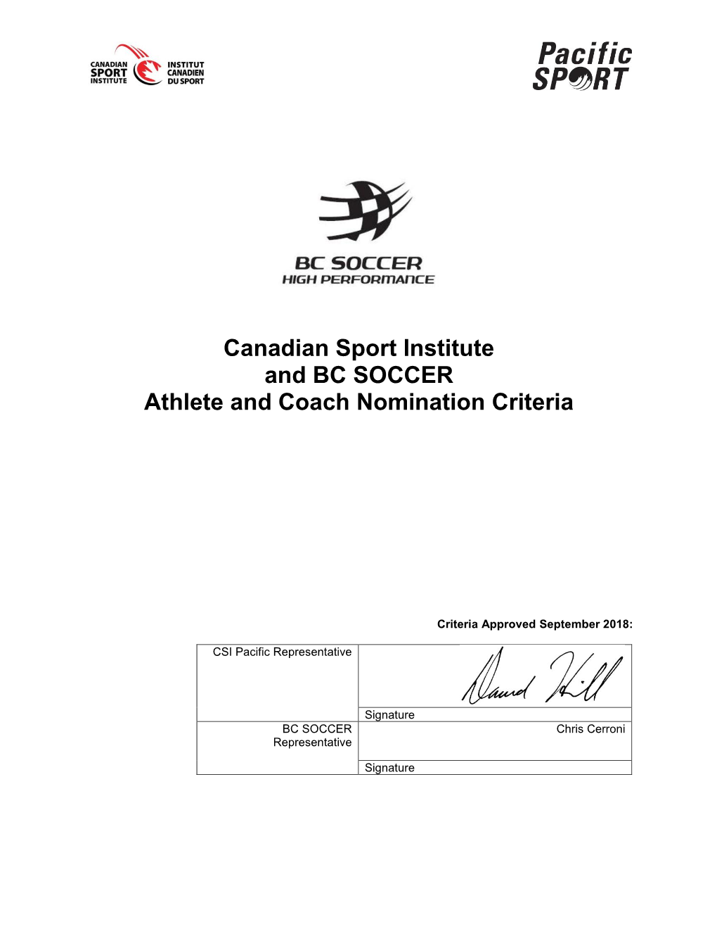BC SOCCER Athlete and Coach Nomination Criteria