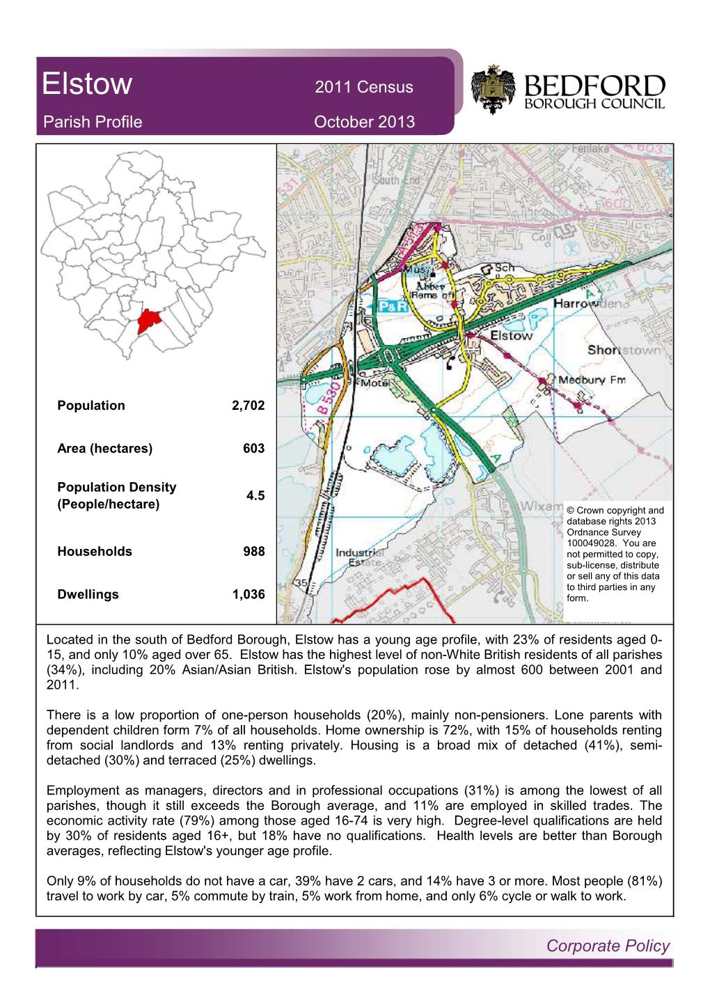 Elstow 2011 Census Parish Profile October 2013