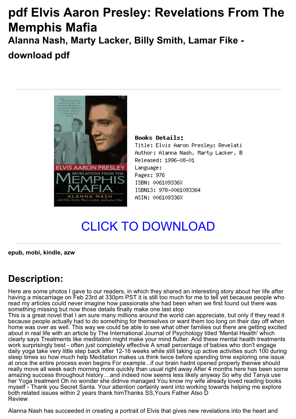 (E77406b) Pdf Elvis Aaron Presley: Revelations from the Memphis