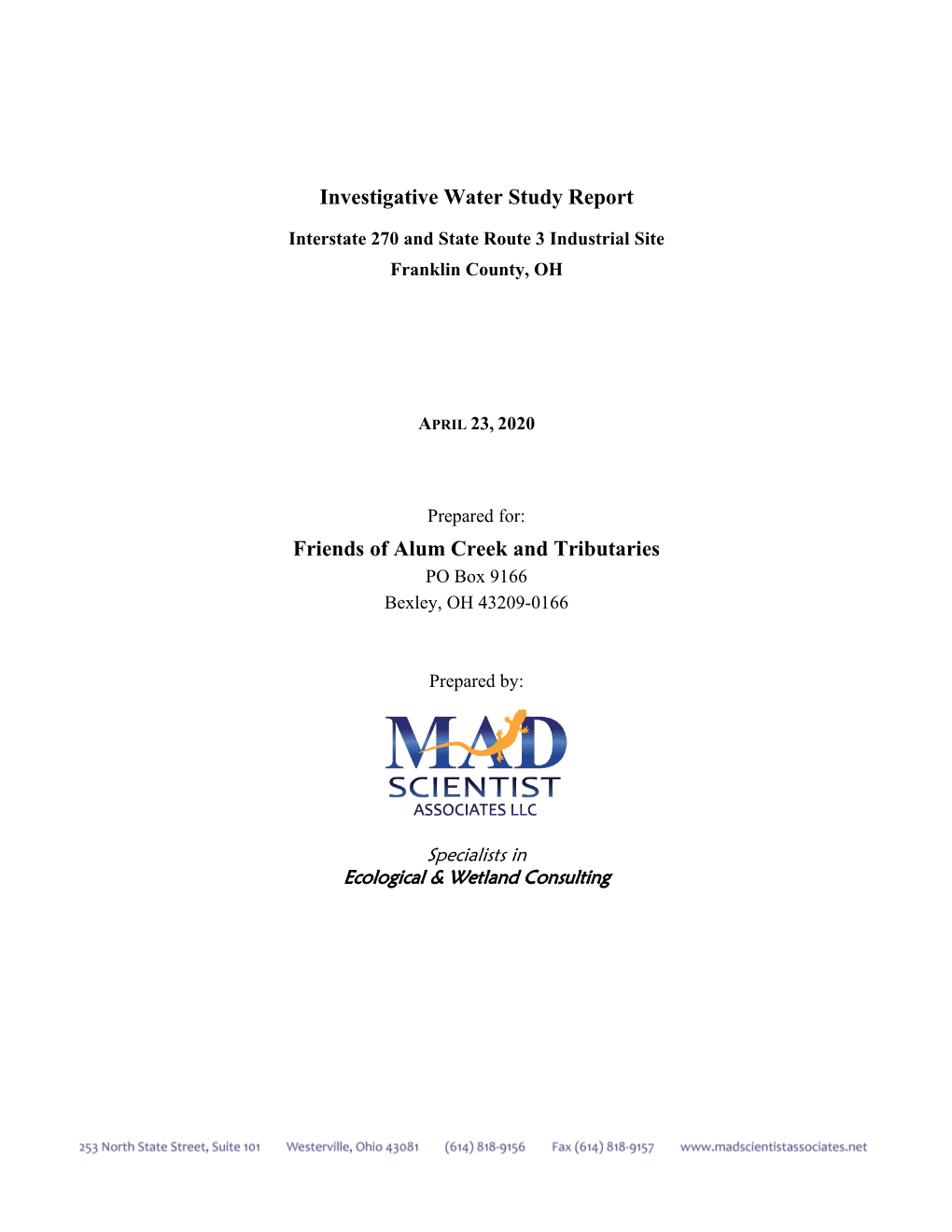 Investigative Water Study Report 2020 (PDF)