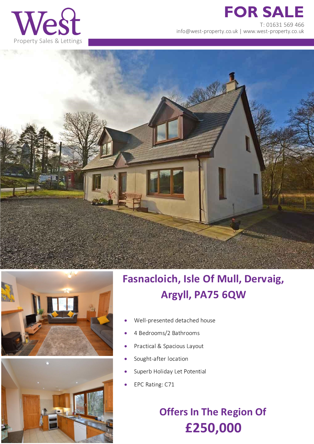 FOR SALE Fasnacloich, Isle of Mull, Dervaig, Argyll, PA75