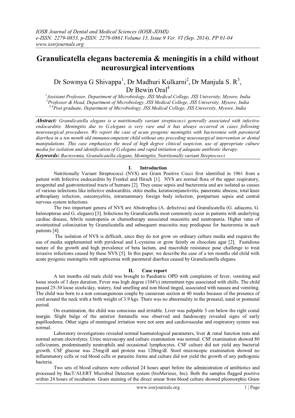 Granulicatella Elegans Bacteremia & Meningitis in a Child Without