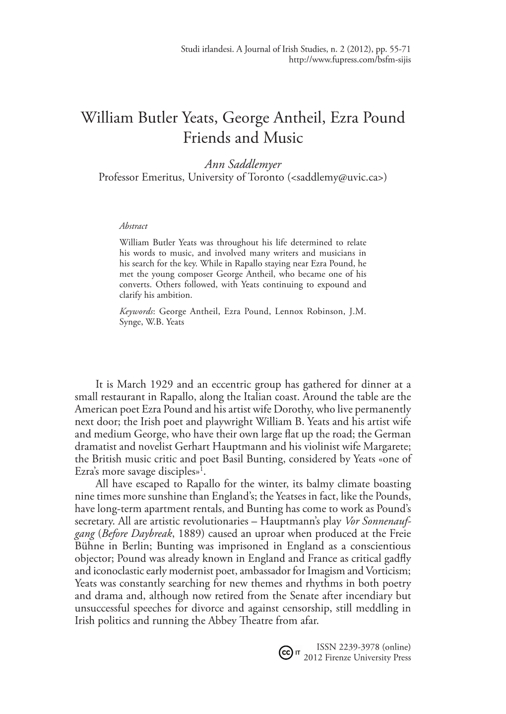 William Butler Yeats, George Antheil, Ezra Pound