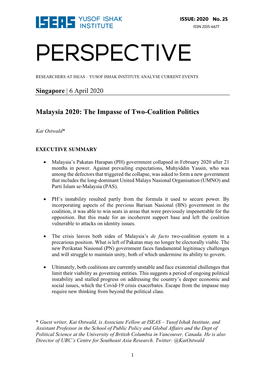 Malaysia 2020: the Impasse of Two-Coalition Politics