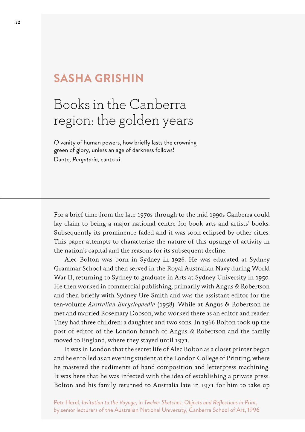 Sasha Grishin – Books in the Canberra Region: the Golden Years