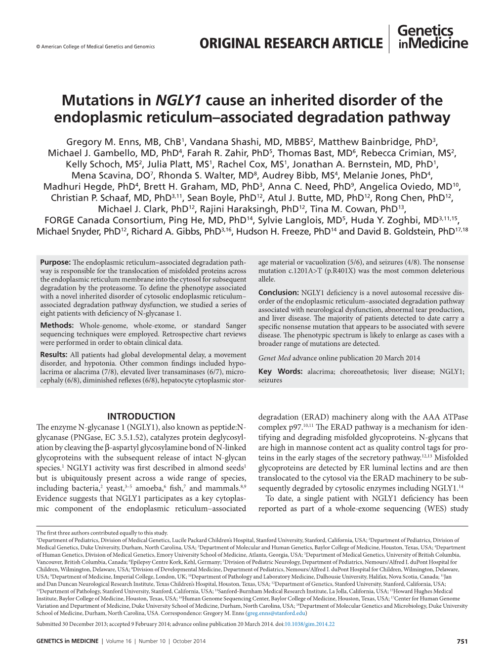 Mutations in NGLY1 Cause an Inherited Disorder of the Endoplasmic Reticulum–Associated Degradation Pathway