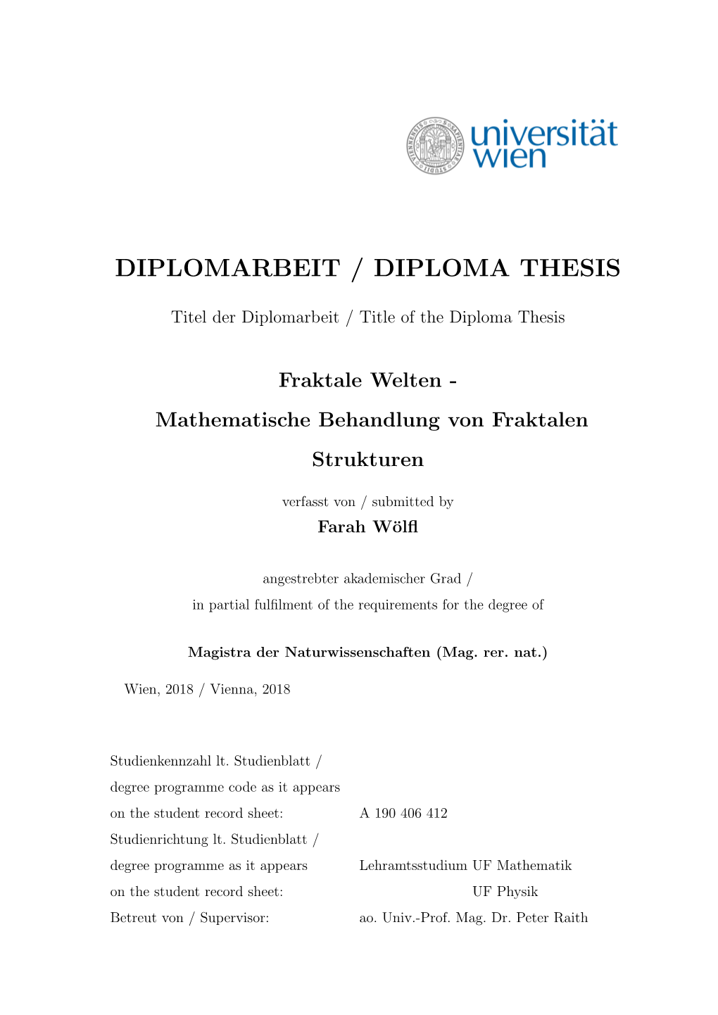 Fraktale Welten - Mathematische Behandlung Von Fraktalen Strukturen