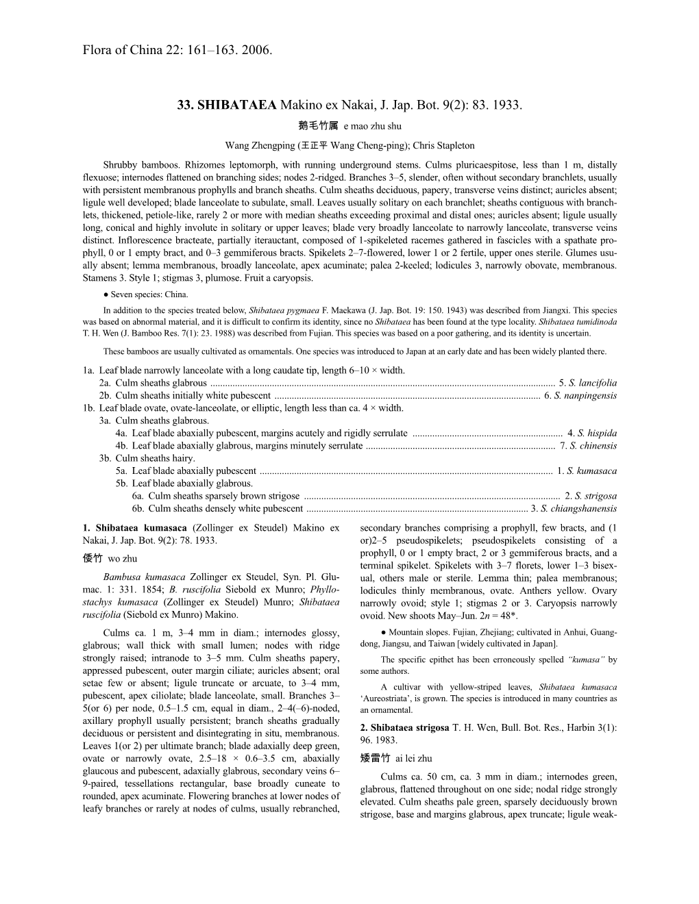 Flora of China 22: 161–163. 2006. 33. SHIBATAEA Makino Ex Nakai, J