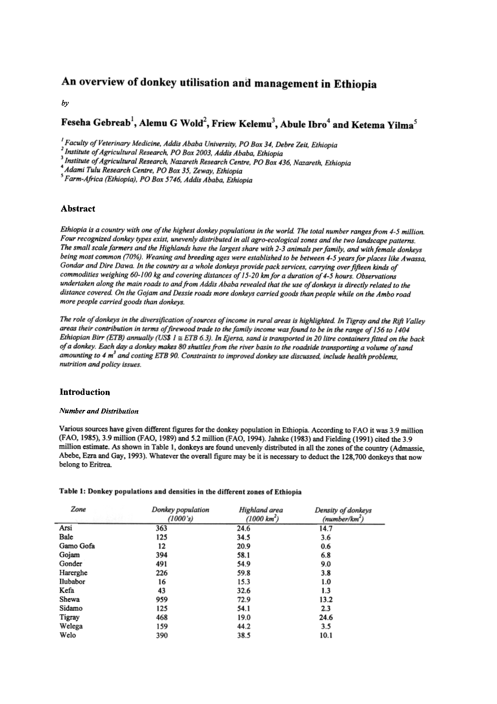 An Overview of Donkey Utilisation and Management in Ethiopia